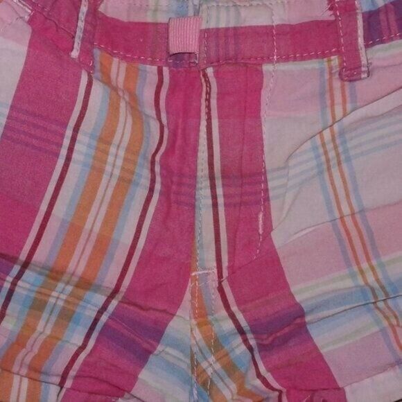 Old Navy Toddler Shorts Plaid Pockets Zipper Velcro Elastic 12-18M Pink Orange - Picture 5 of 5